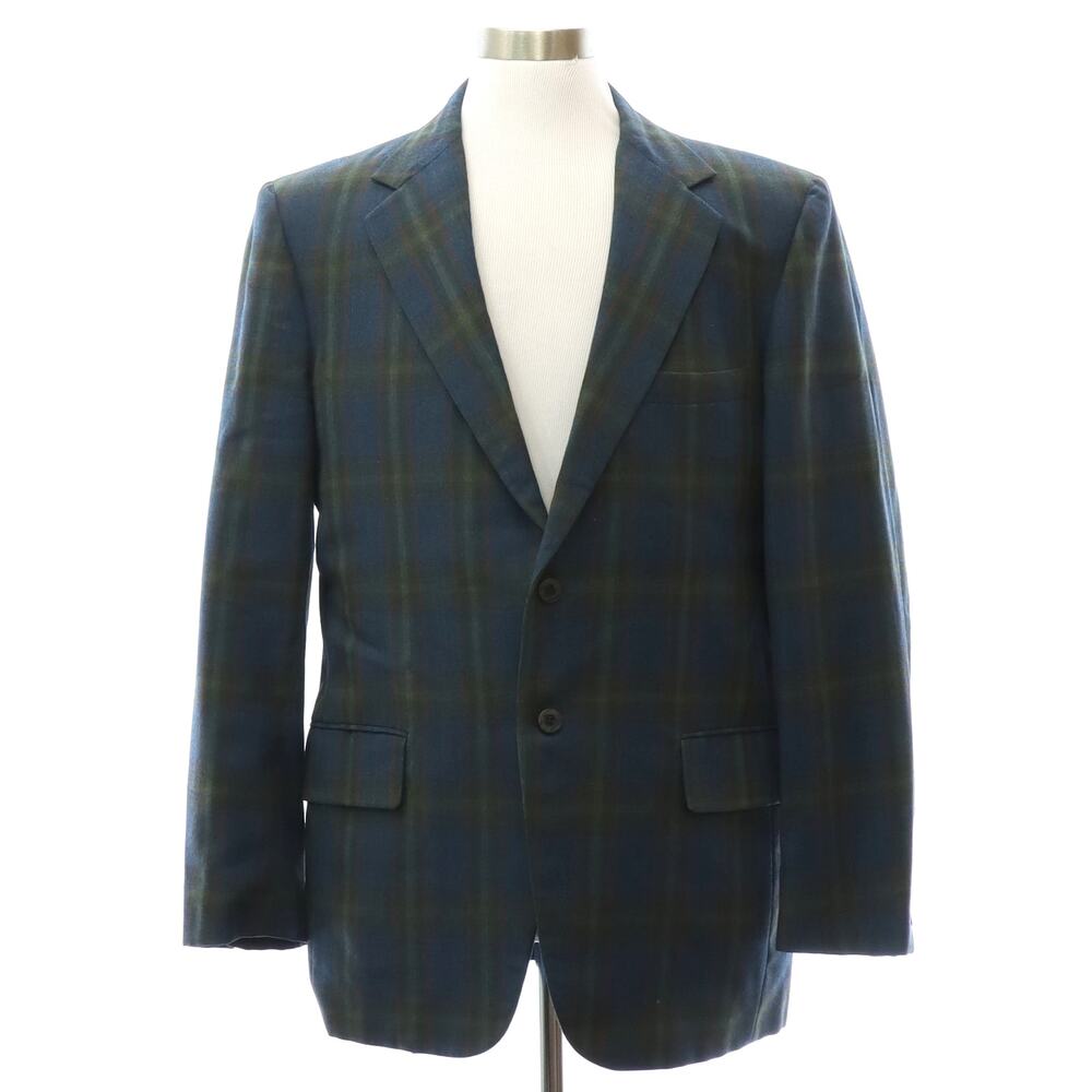 Vintage 70s Curlee Blue Plaid Wool Sport Coat Men’s 42